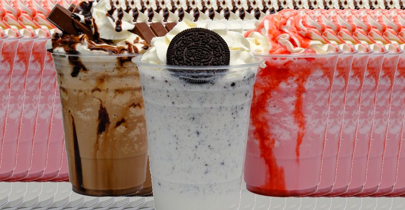 Thick milkshakes topped with chocolate and Oreo