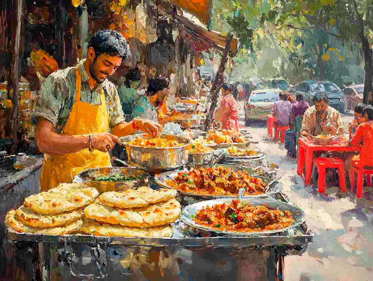 Indian street-food vendor serving fresh chaat